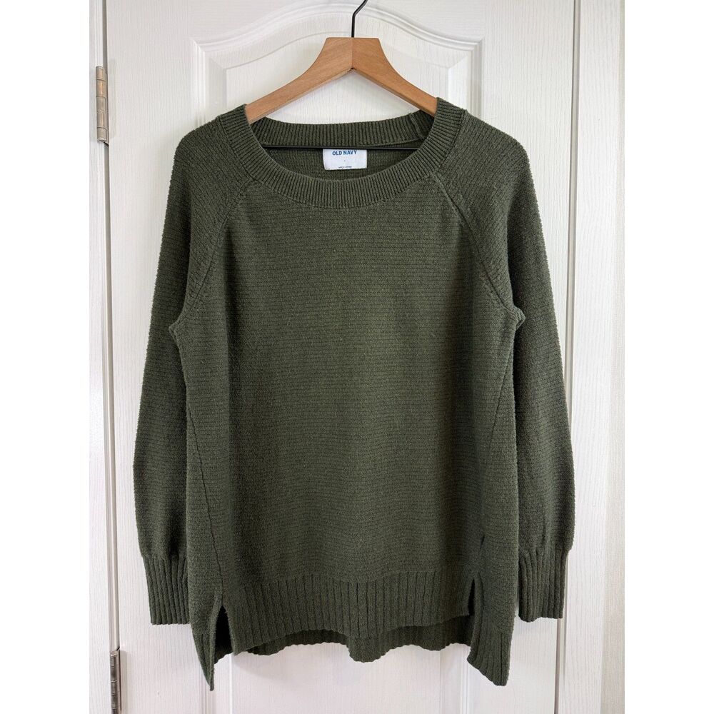 Old Navy Women’s Large Olive Green Stitchy Bateau Sweater Pullover Side Slit